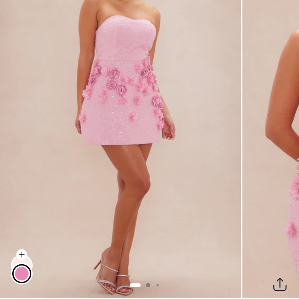 Pink Strapless Mini Dress with Floral Accents